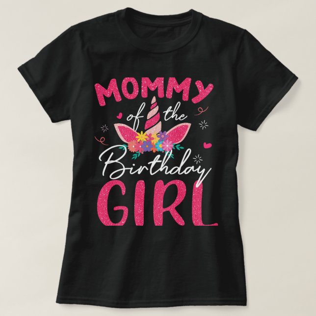 T-shirt Maman De L'Anniversaire Filles Mère Unicorn Fleur (Design devant)