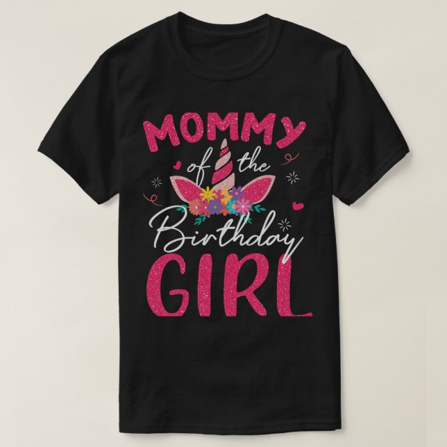 T-shirt Maman De L'Anniversaire Filles Mère Unicorn Fleur (Design devant)