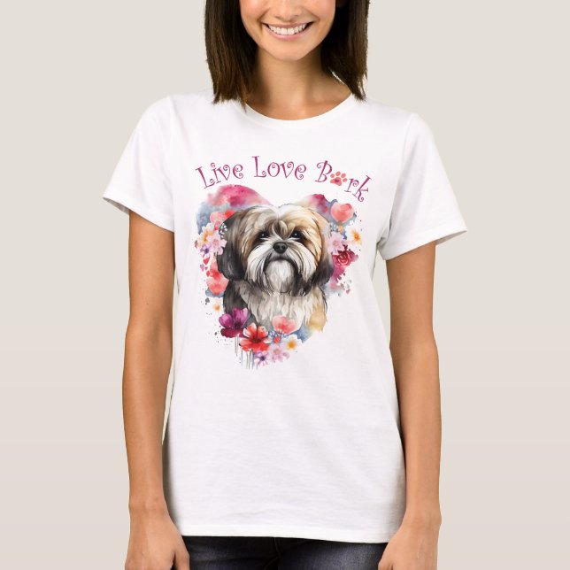 T-shirt Maman de Lhasa Apso Floral (Devant)