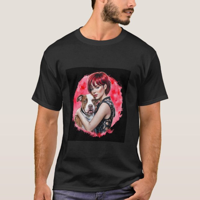 T-shirt Maman de Pitbull avec un chien Pit Bull et une gra (Devant)