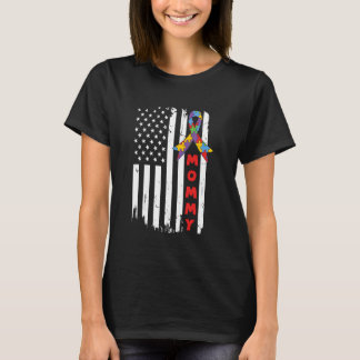 T-shirt Maman de sensibilisation à l'autisme Drapeau USA E