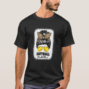 T-shirt Maman de softball féminine Léopard Bun Messy Catch