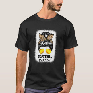 T-shirt Maman de softball féminine Léopard Bun Messy Catch