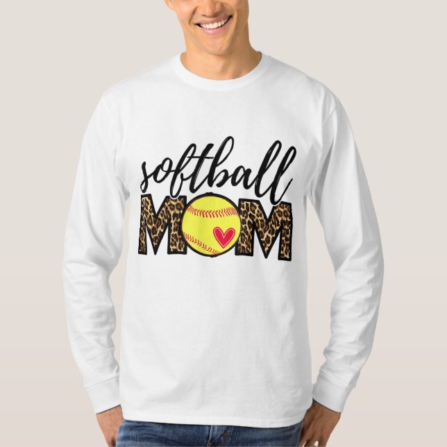 T-shirt Maman de softball Leopard Funny Baseball Maman D (Devant)