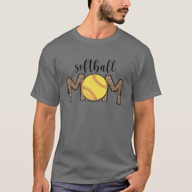 T-shirt Maman de softball Leopard Funny Baseball Maman D (Devant)