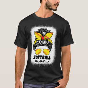 T-shirt Maman de softball pour femmes Bun en désordre Attr