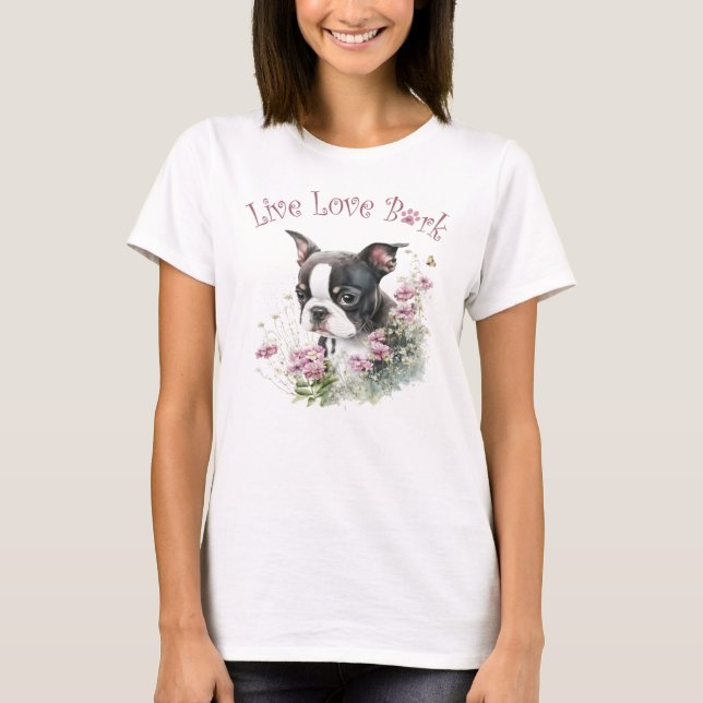 T-shirt Maman de Terrier de Boston Floral (Devant)