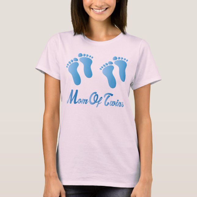 T-shirt Maman De Twins Blue Footprints Femme Tee - shirt (Devant)