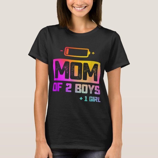T-shirt Maman drôle de 2 garçons 1 fille Batterie basse (Devant)