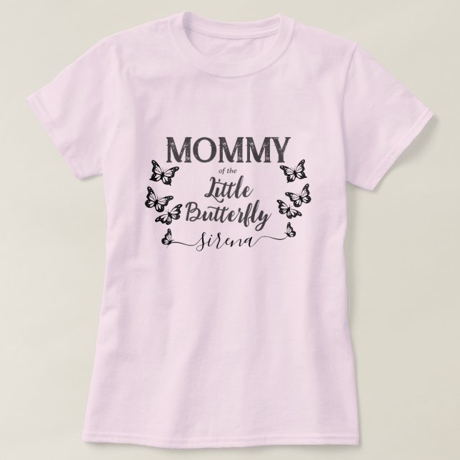 T-shirt Maman du petit papillon | Mère rose (Design devant)