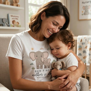 T-shirt Maman Éléphant Douce Bébé Premier Art de Fête des 