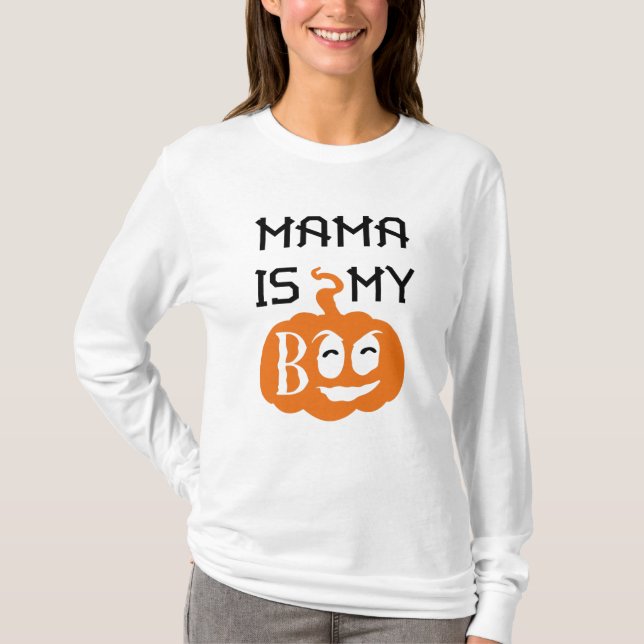 T-shirt Maman est mon Boo, Black and Orange Design (Devant)