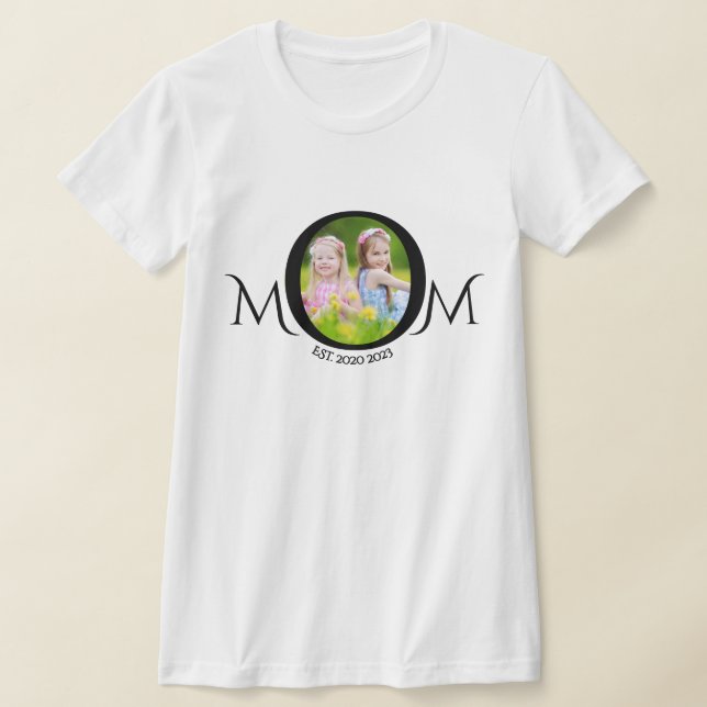 T-shirt Maman Est. Script photo de la fête des mères noir  (Poser)