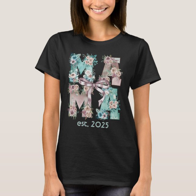 T-shirt Maman Est. Typographie florale Boho 2025 (Devant)