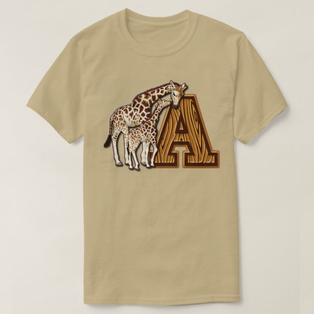 T-shirt Maman et bébé Giraffe Monogramme A (Design devant)