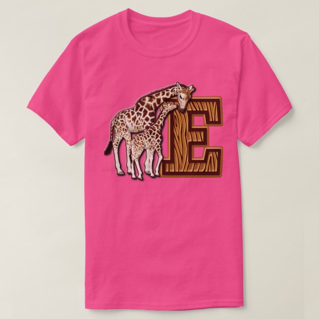 T-shirt Maman et bébé Giraffe Monogramme E (Design devant)