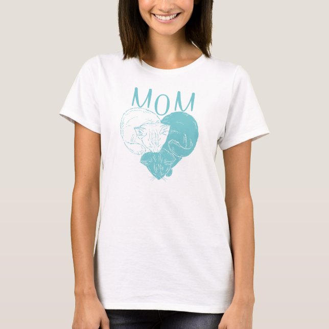 T-shirt Maman et deux chats de coeur (Devant)
