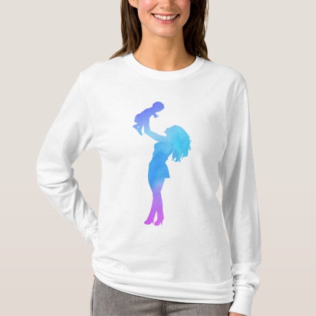 T-shirt Maman et son bébé aquarelle   (Devant)