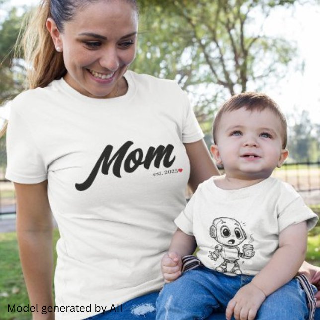 T-shirt Maman établie en script noir (Créateur téléchargé)