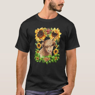 T-shirt Maman Été Mignon Tournesol Avec Vache Écossaise de