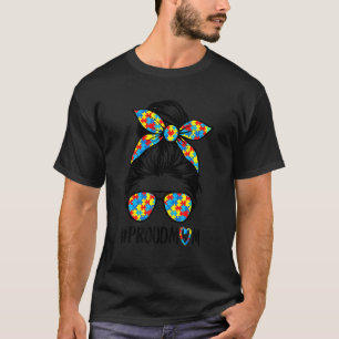 T-shirt Maman fière Bun Méssy Lunettes Pièces de puzzle Au