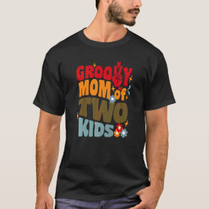 T-shirt Maman Groovy De Deux Enfants Rétro Ondulé 70s Vint