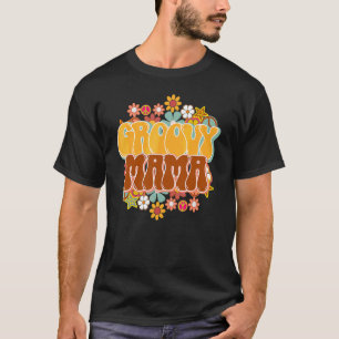 T-shirt Maman Groovy Signe de Paix Fleur Rétro Thanksgivin