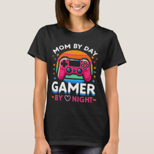 T-shirt Maman le jour, joueuse la nuit : Rose coucher de s