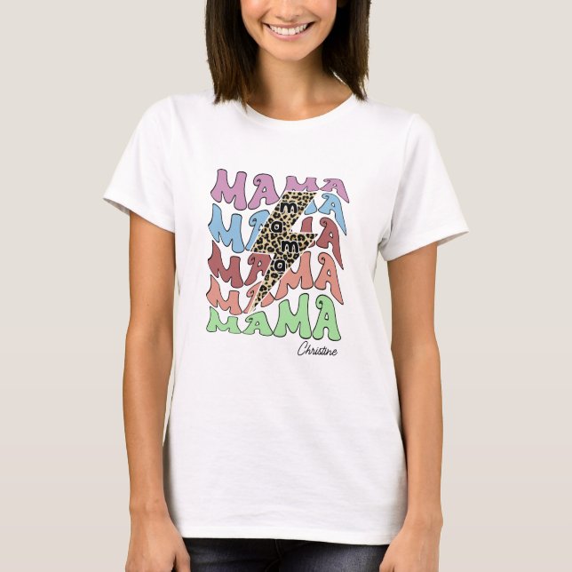 T-shirt Maman Léopard Nom Personnalisé (Devant)