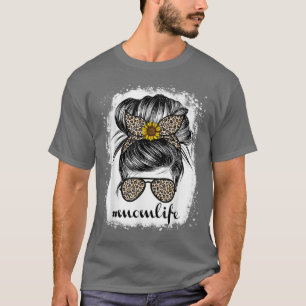 T-shirt Maman Life For Women Messy Bun Leopard Mother's Da