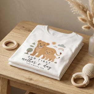 T-shirt Maman Lion Douce Bébé Premier Art de la Fête des M