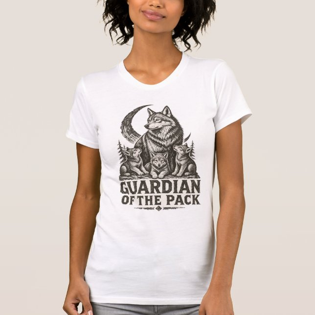 T-shirt Maman Loup et Loulous Forêt Lune Nature Graphique (Devant)