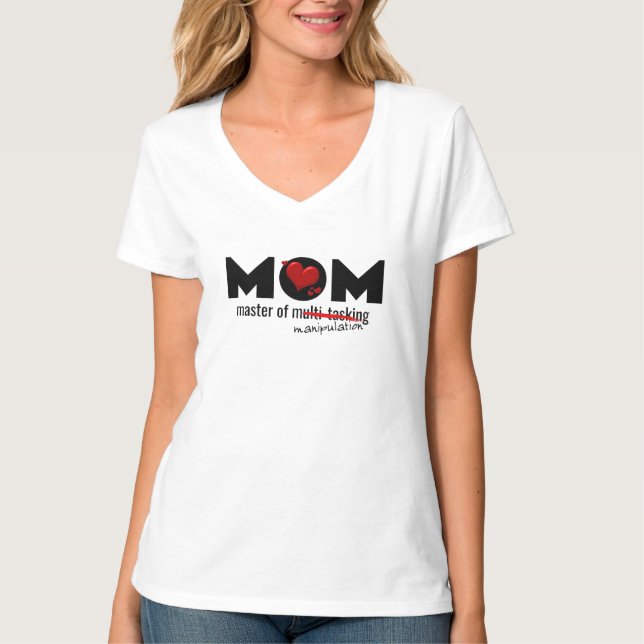 T-shirt Maman maître du multitâche Imprimer Femme V-Neck (Devant)