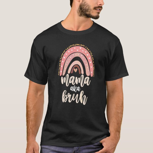 T-shirt Maman Maman Maman Bruh Pink Leopard Boho Rainbow (Devant)