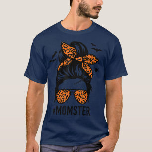 T-shirt Maman Messy Bun Halloween Leopard Femme Momster Fu