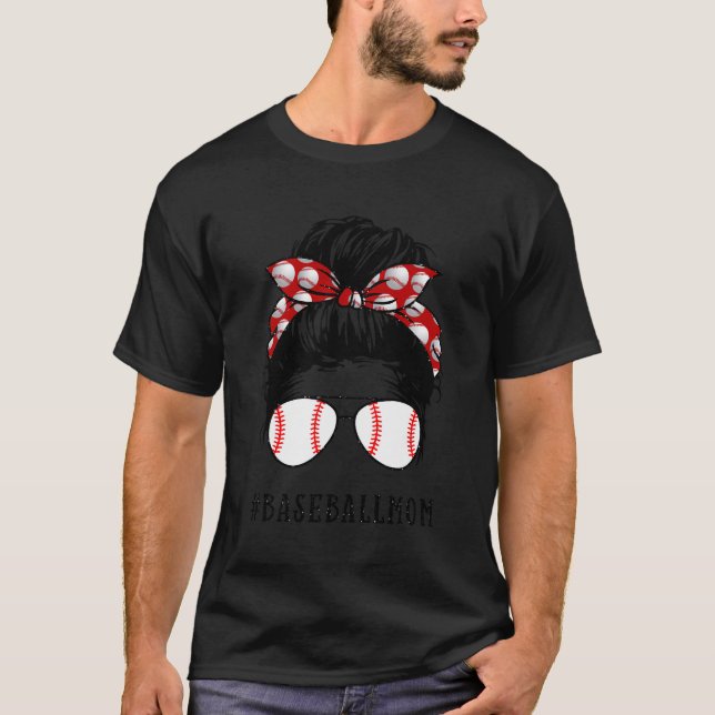 T-shirt Maman Messy Cheveux Bun Aviateurs Lunettes Basebal (Devant)