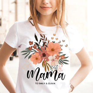 T-shirt Maman   Modern Mom Kids Noms fleuri rétro