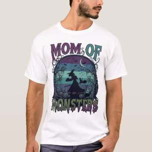 T-shirt Maman Monstres Halloween Sorcière Lune Citrouilles