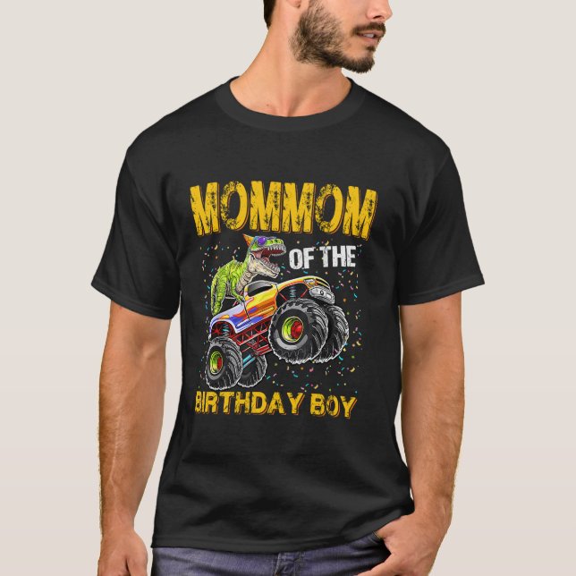T-shirt Maman Of Birthday Boy Dinosaur Riding Monster Tru (Devant)