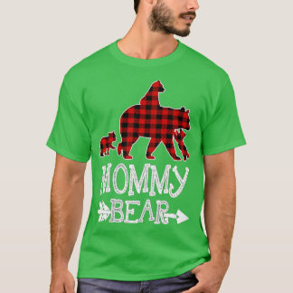T-shirt Maman Ours Trois Cubes Rouge Plaid Mama Christmas