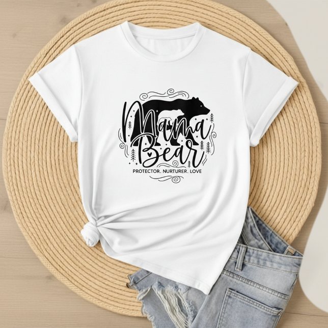 T-shirt Maman Ourse Protectrice Script Noir & Blanc Art (Créateur téléchargé)