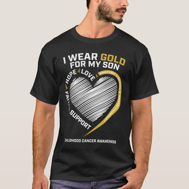 T-shirt Maman Papa I Wear Gold For My Son Childhood Cancer (Devant)