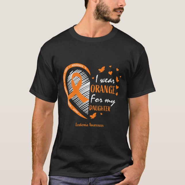 T-shirt Maman Papa Je Porte Orange Pour Ma Fille Leukemia  (Devant)