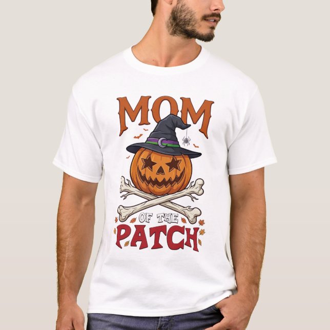 T-shirt Maman Patch Citrouille d'Halloween Chapeau de Sorc (Devant)