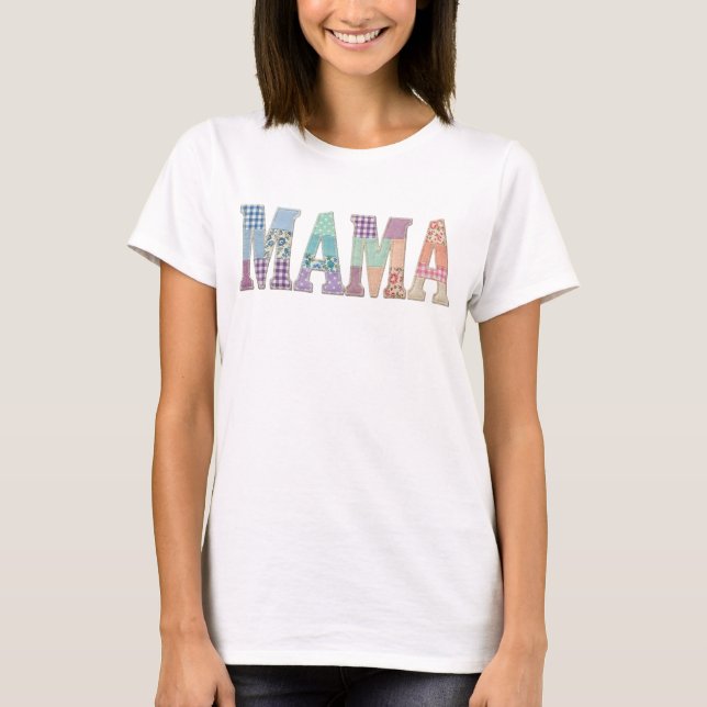 T-shirt Maman Patchwork Fleurs Lettre Cadeau Mignon pour l (Devant)