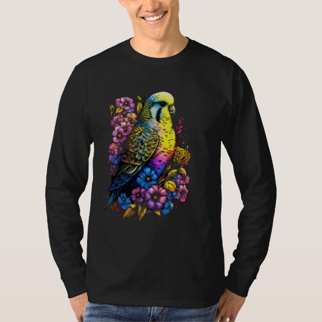 T-shirt Maman Perruche Fleur Perruche Oiseau Mère  (Devant)