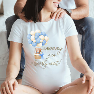 T-shirt Maman peut attendre bleu Teddy Baby shower ours