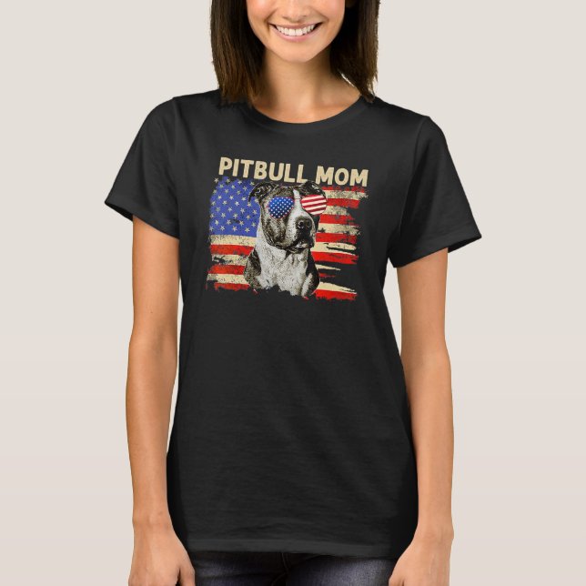 T-shirt Maman Pitbull Patriotique 14 Juillet Drapeau Améri (Devant)