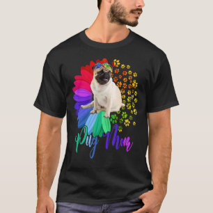 T-shirt Maman Pug Un Demi Tournesol Chien Pug Fête des Mèr