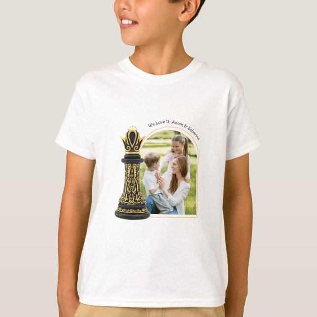 T-shirt MAMAN Reine de ma vie, Écriture Dorée Échecs Noirs (Devant)